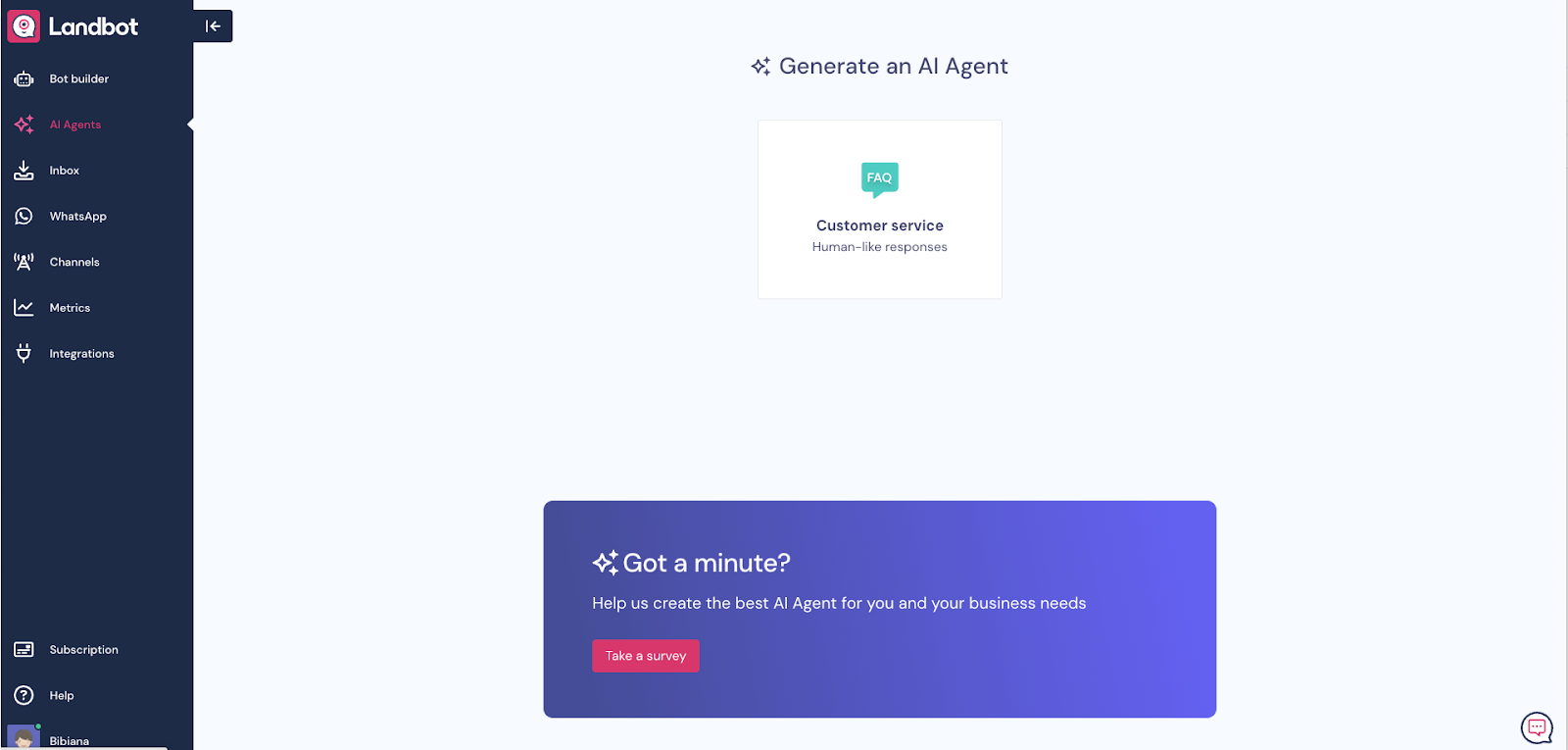 Imagen que muestra cómo crear un agente de IA con Landbot