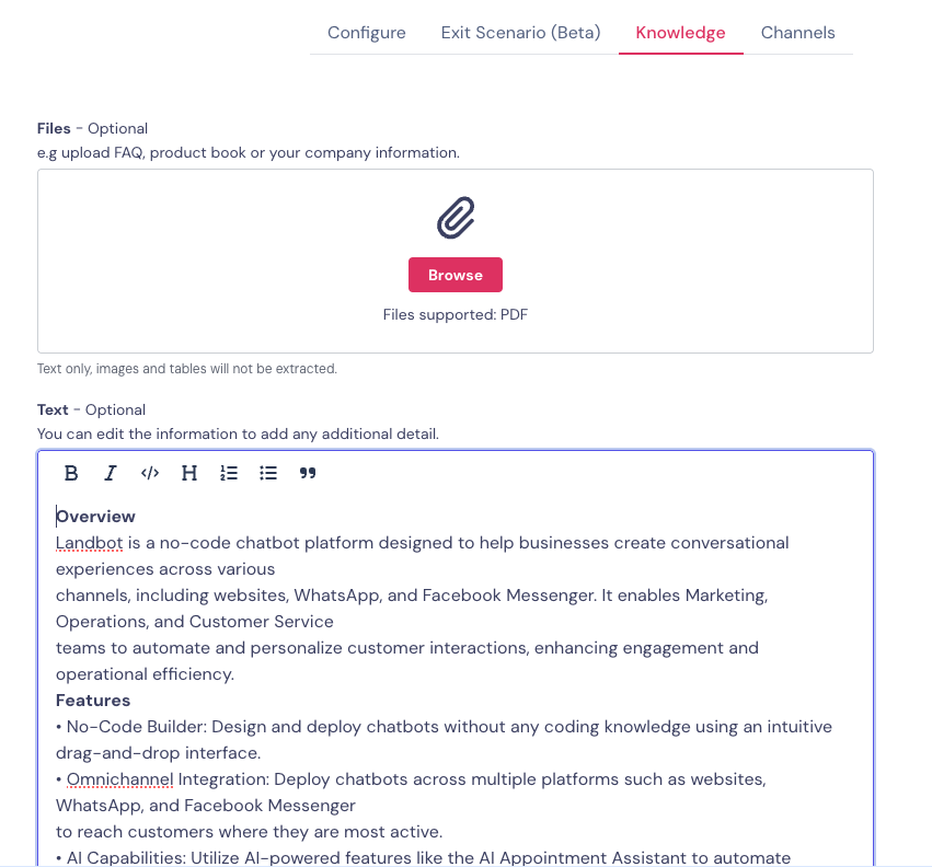 Imagen que muestra cómo entrenar y alimentar nuestro chatbot de ventas con IA