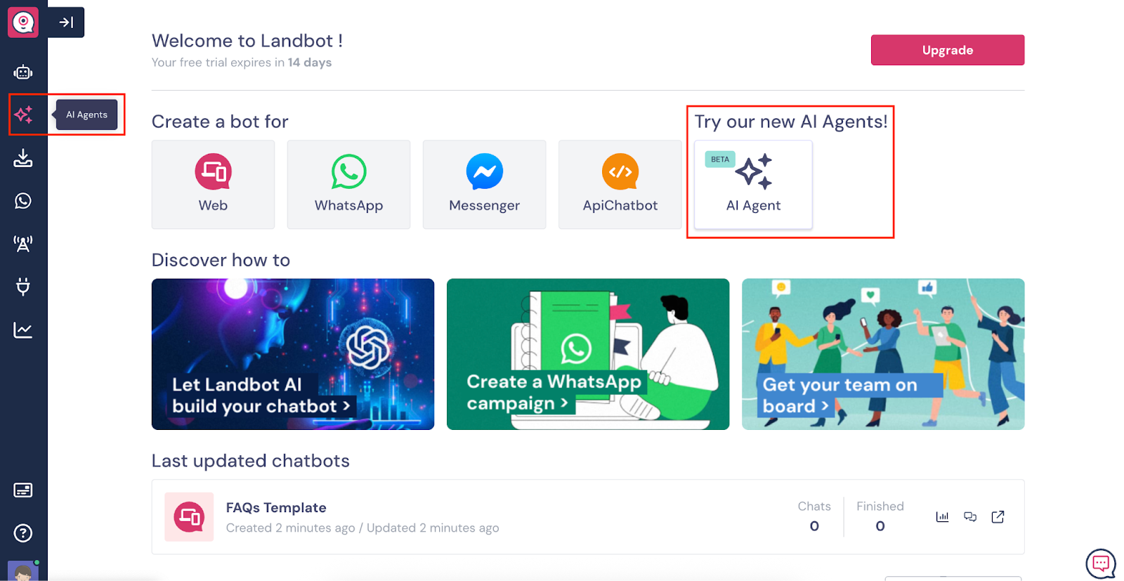 Image showing where to build an AI Agent in Landbot