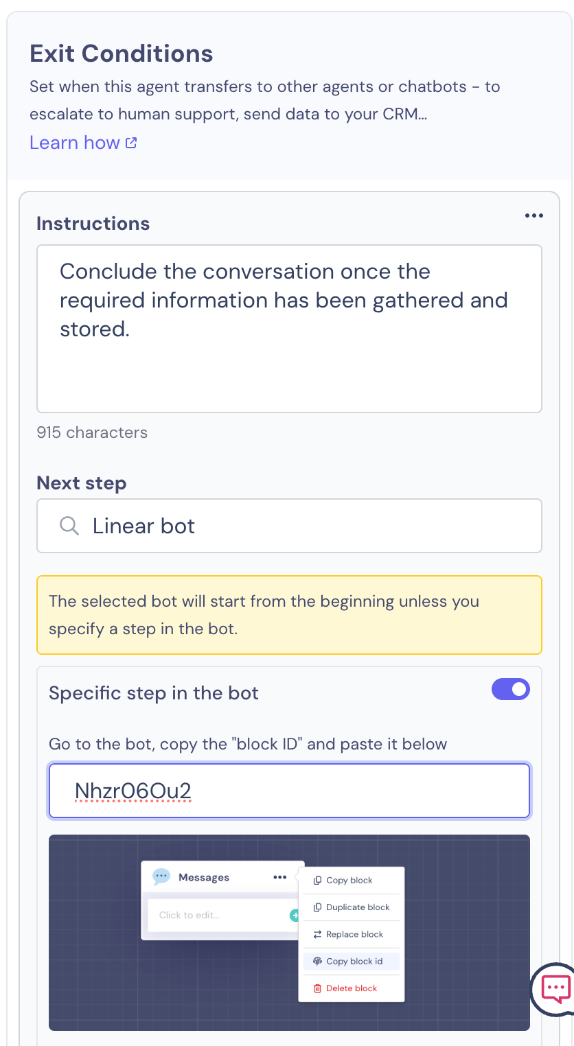 Image that shows how to connect an AI Agent with a linear bot