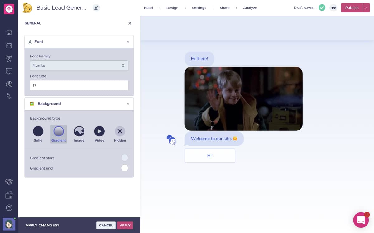 chatbot design editor