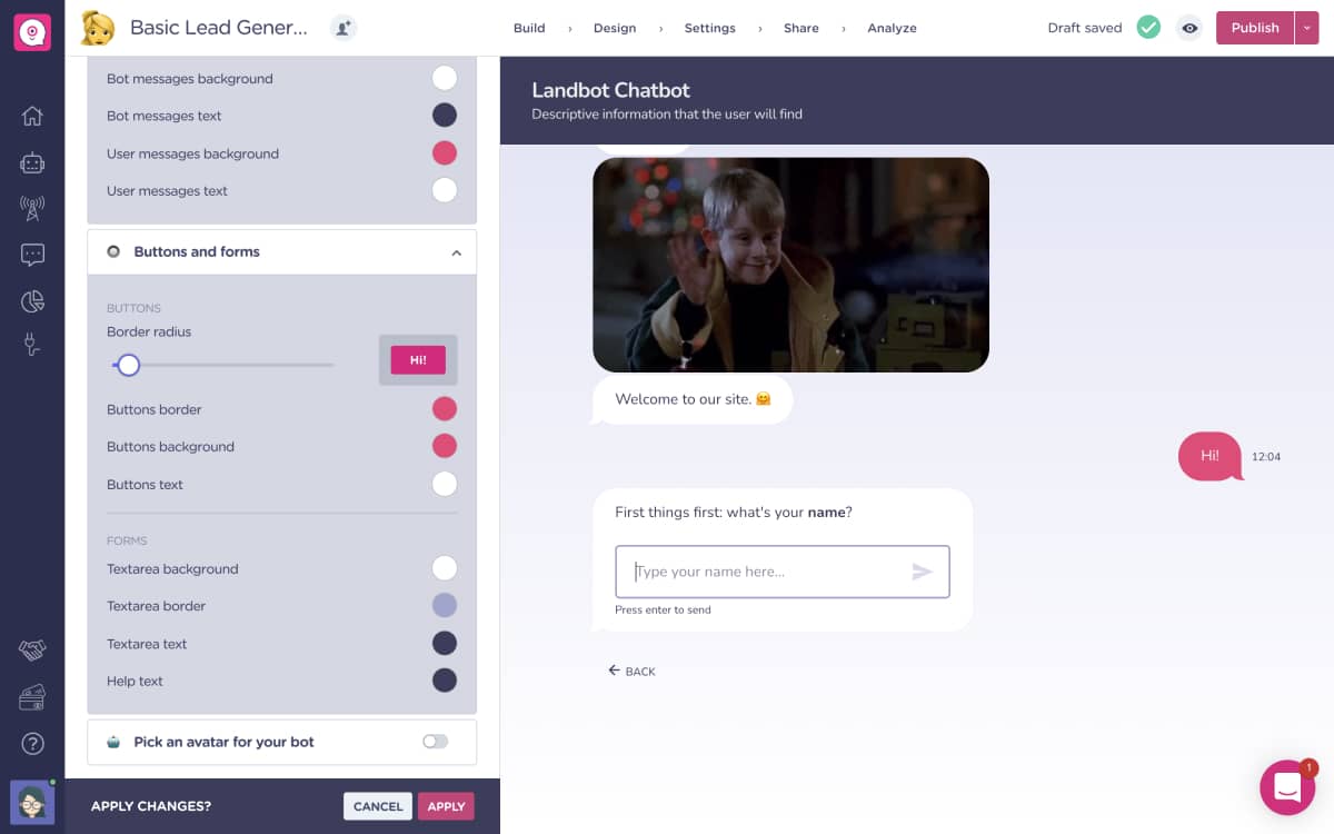 customize bot message bubbles