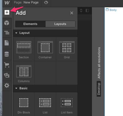 webflow layouts