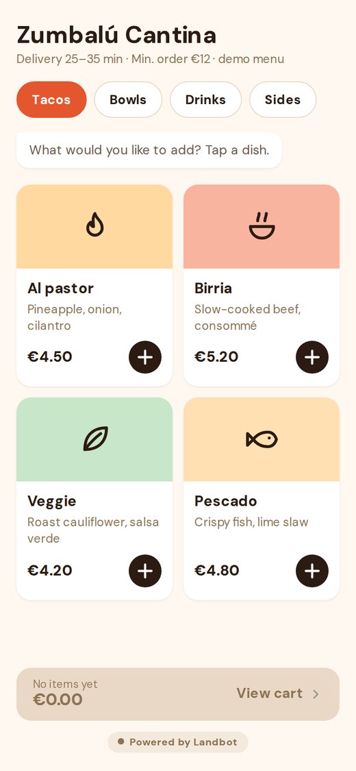Food ordering menu