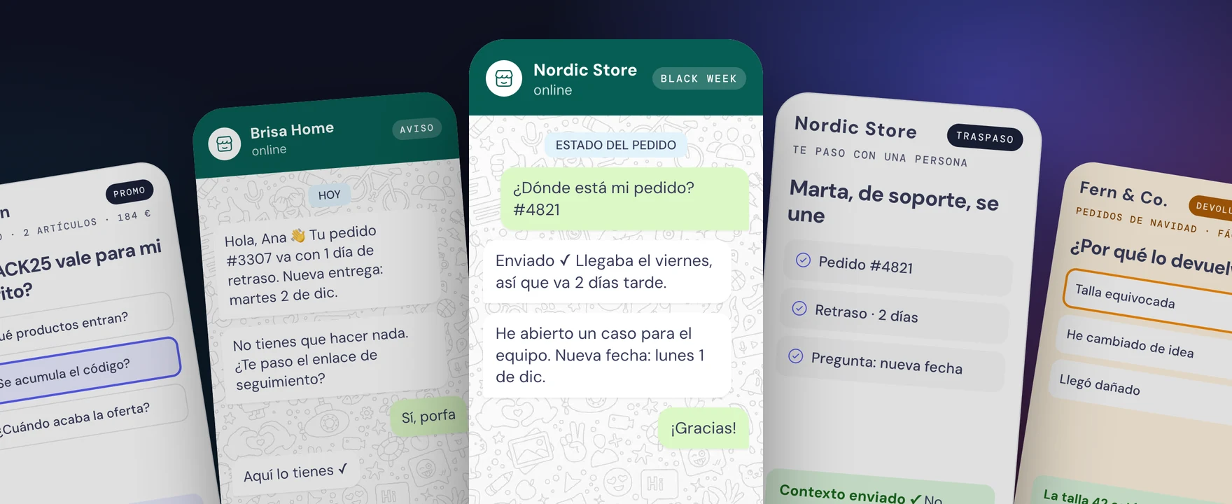 Equipo de soporte gestionando con calma el pico de mensajes de atención al cliente en Black Friday