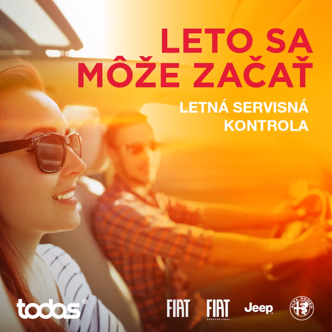 Na obrázku môže byť 2 ľudia a text, v ktorom sa píše „LETO SA MÔŽE ZAČAT LETNÁ SERVISNÁ KONTROLA IEL todos® FIAT FIATFIATJ Jeep FIAT“