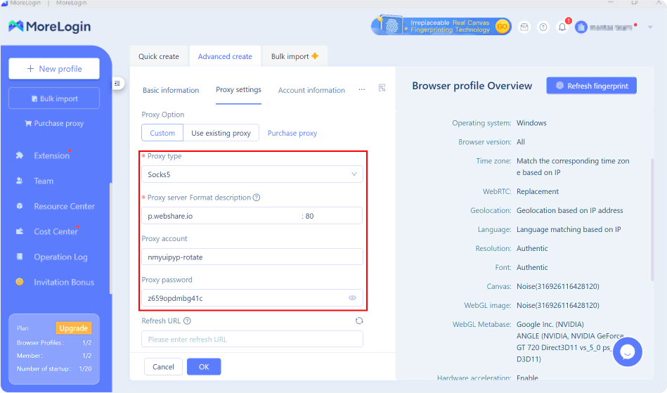 Step 5.2 - Example rotating proxy setup on MoreLogin