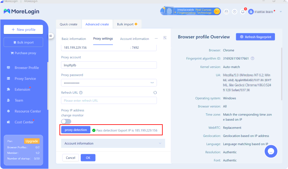 Step 6 - Test Proxy connection on MoreLogin