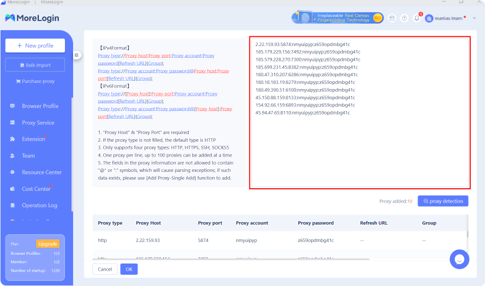 Example Batch proxy setup for MoreLogin