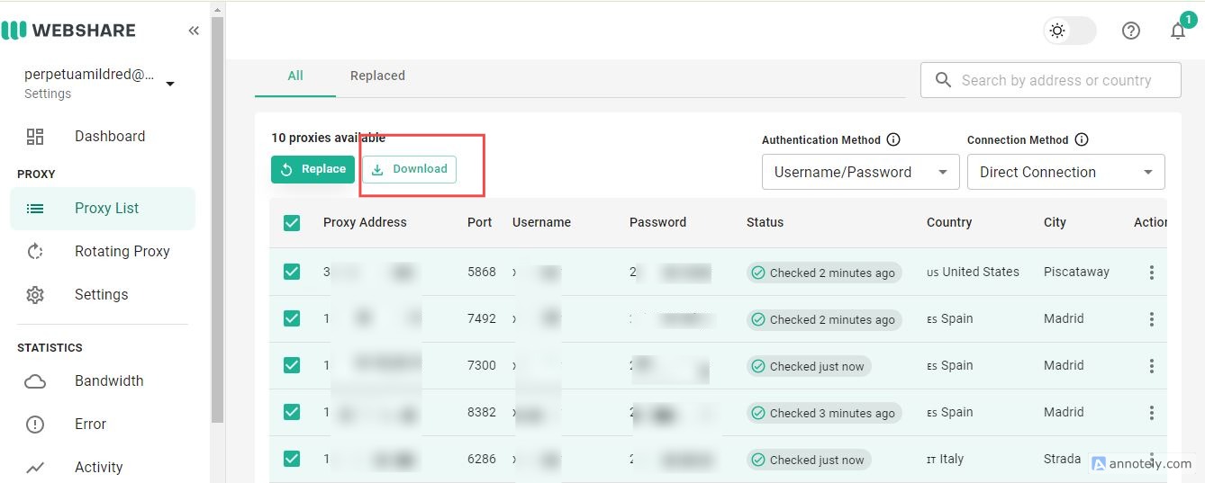 Download the proxy list