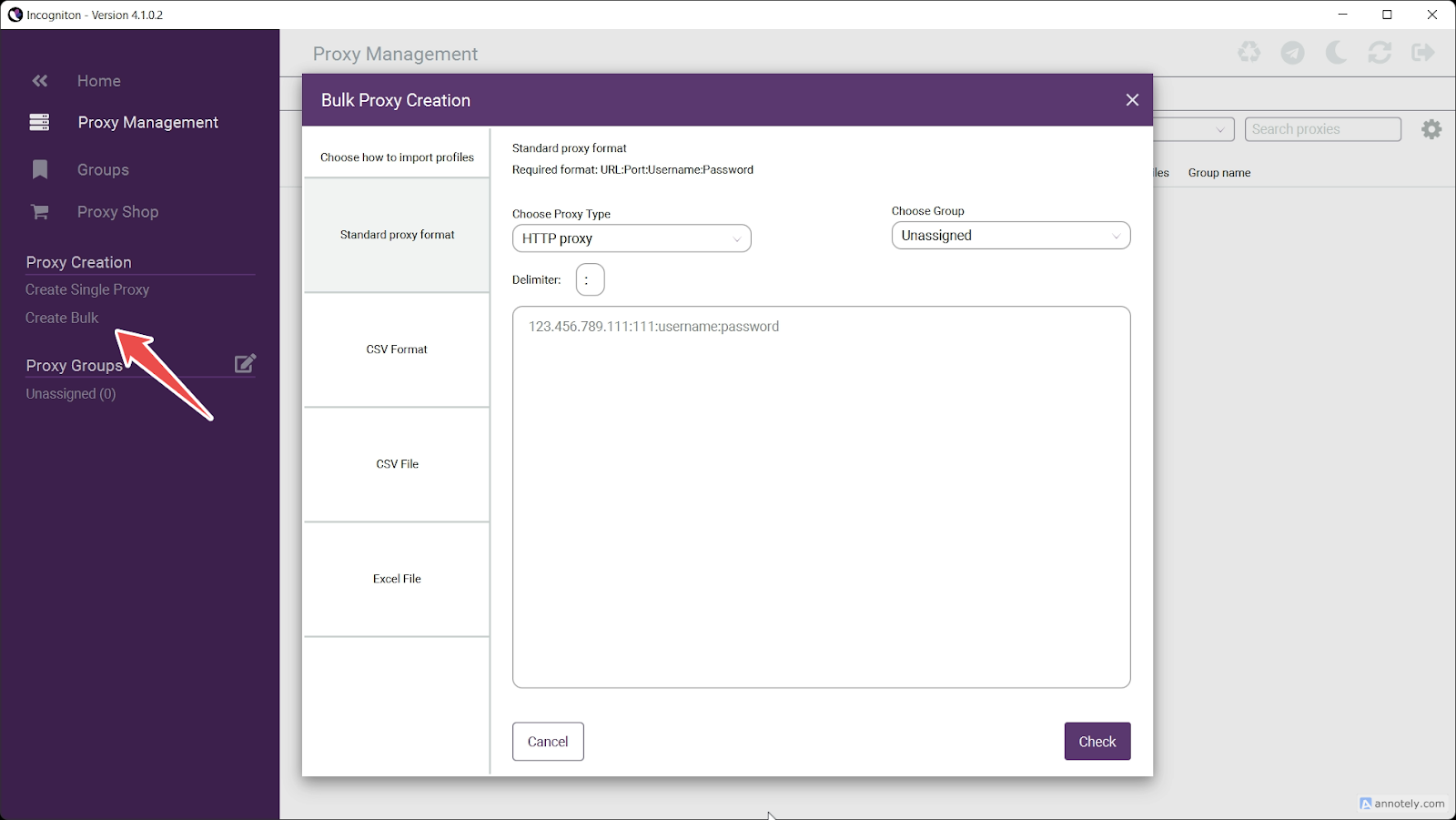 Bulk proxy creation on Incogniton