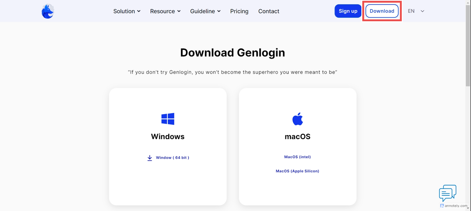 Genlogin’s official landing page