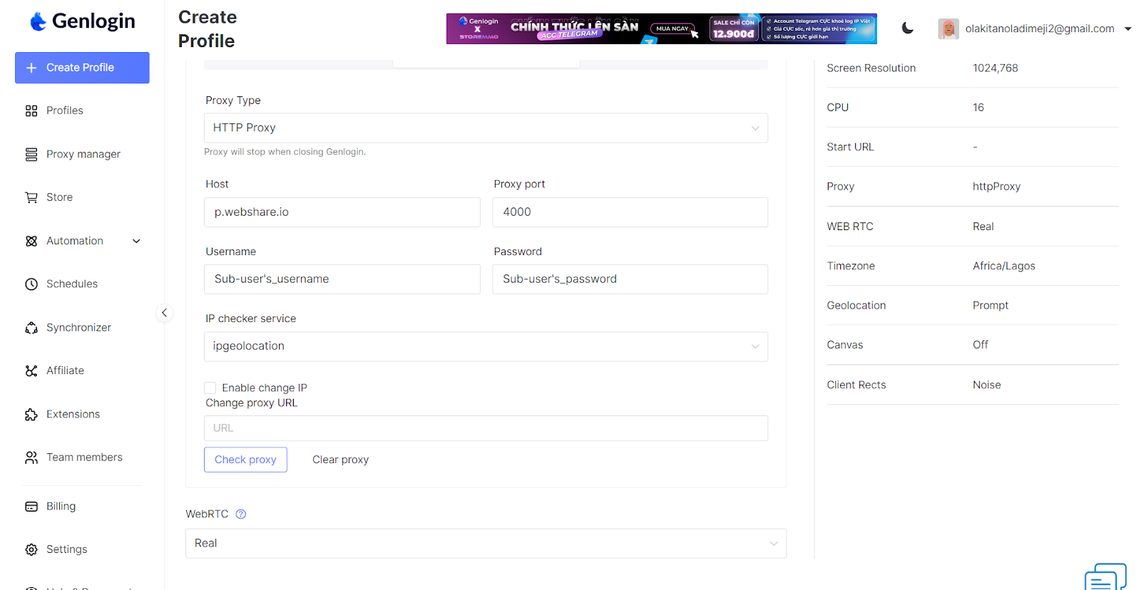 Proxy Configuration on Genlogin