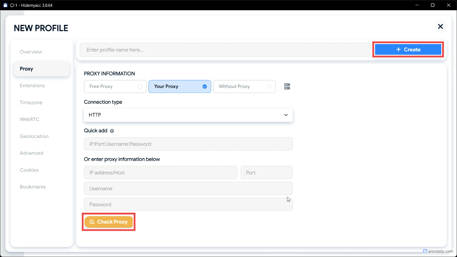 Create and check your proxy to finalize your configuration process