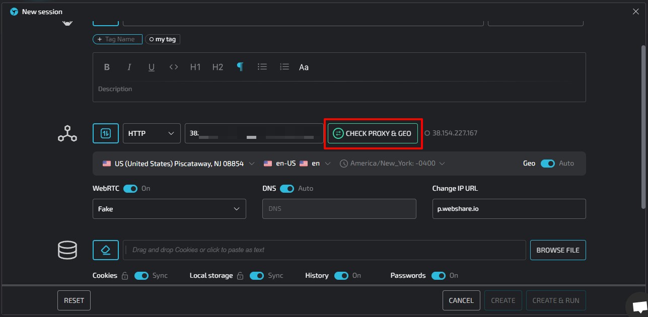 Verified proxy example in Linken Sphere