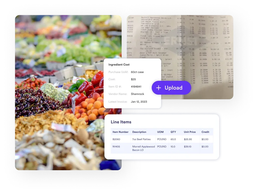 A produce issle and a list of ingredient line items
