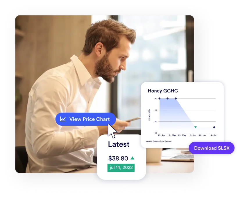 Man using phone looking at a pricing chart