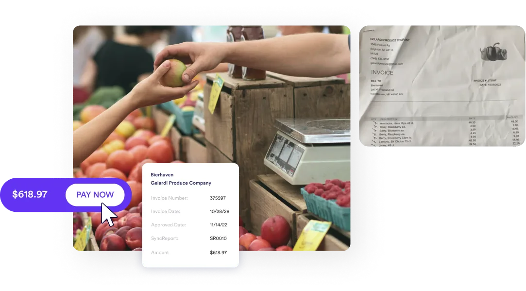 A person picking produce with an invoice
