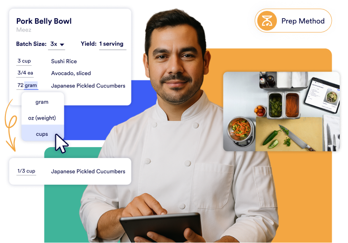 Chef with meez recipe scaling interface