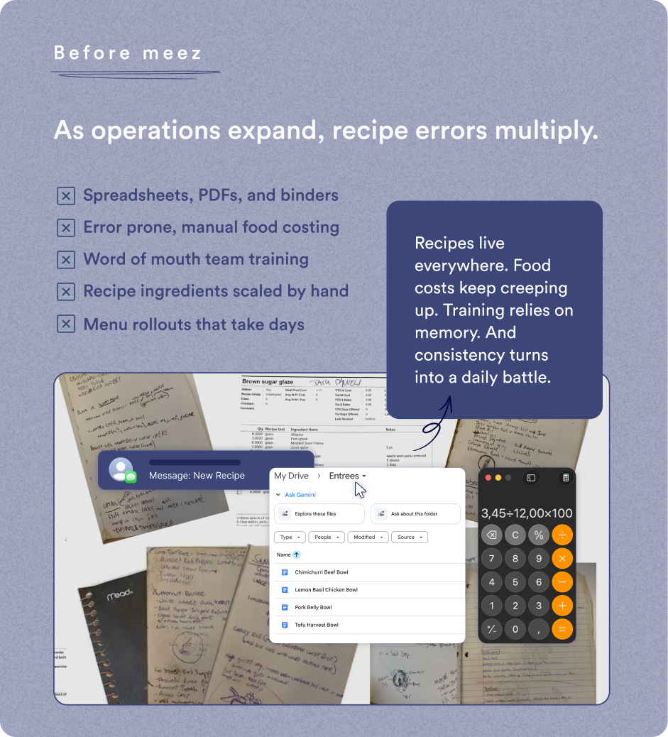 Recipe management before meez