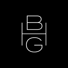 Monogram with white letters B, H, and G stacked vertically on a black background.