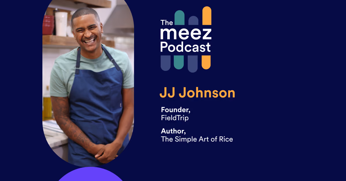 Rectangle with dark blue background and a photo of JJ Johnson