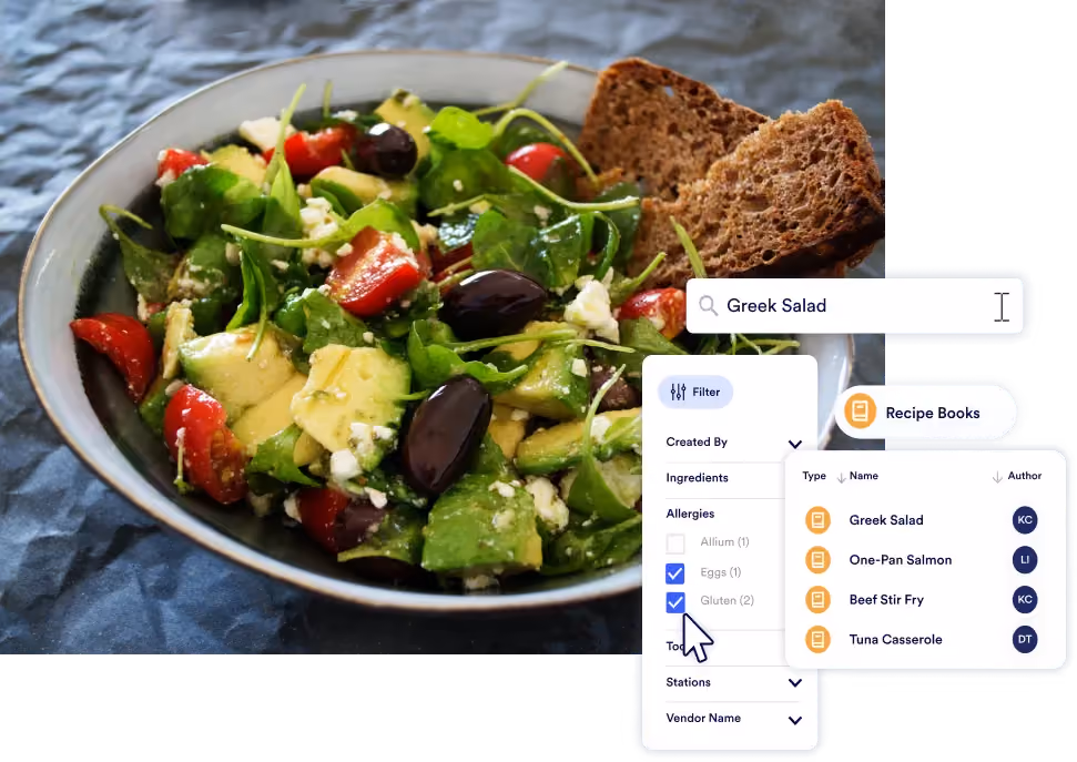 Photo of salad with meez allergen UI floating around it