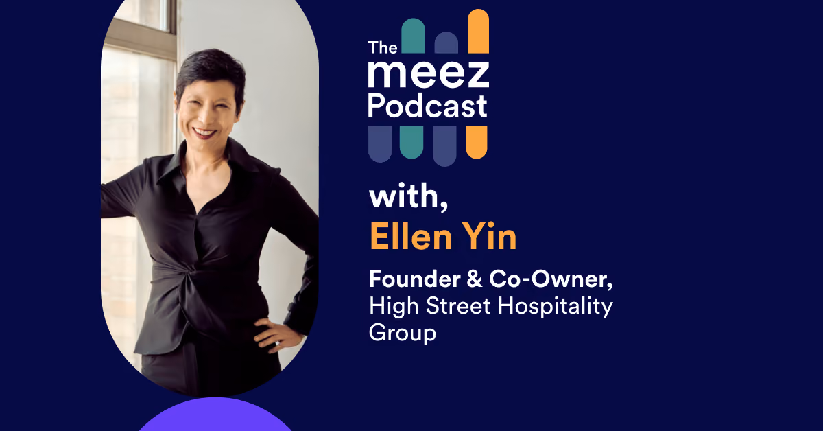 Rectangle image with navy background of Ellen Yin