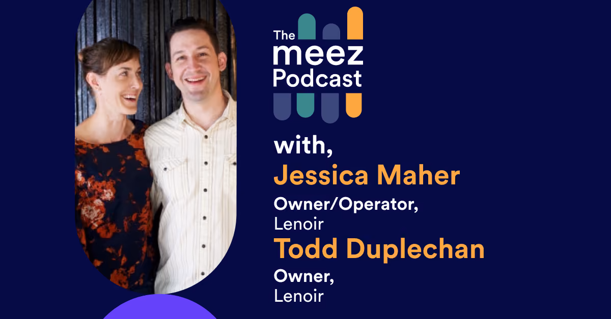 Rectangle image with navy background of Todd Duplechan and Jess Maher