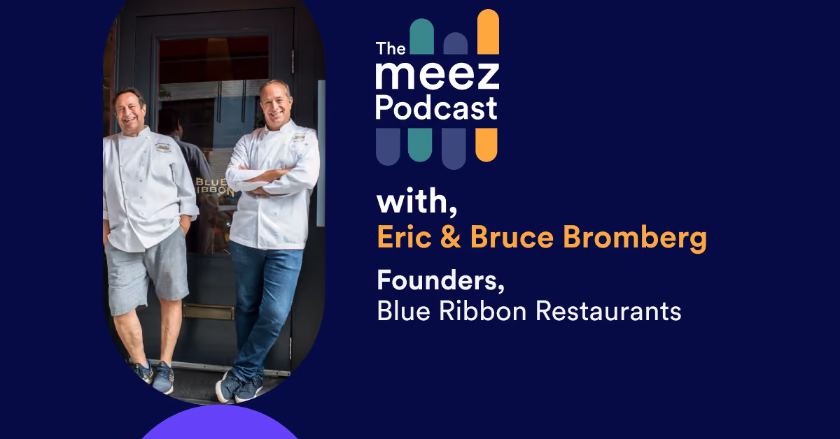 Rectangle image with navy background of Bruce and Eric Bromberg