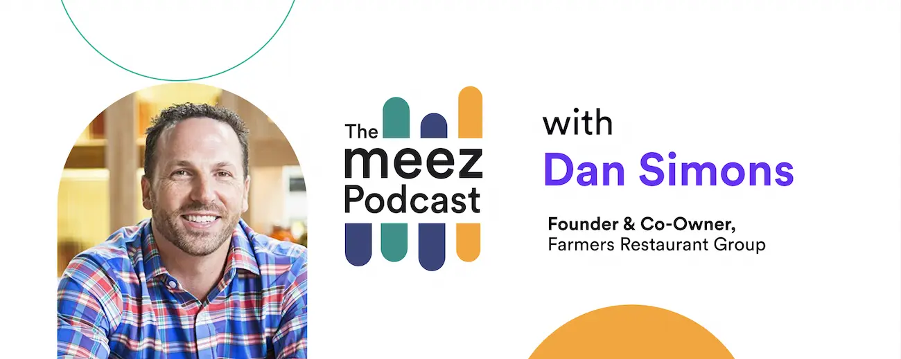 Rectangle with a white background and a photo of Founding Farmer founder Dan Simons