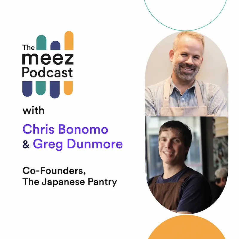 Square with a white background and a photo of Chris Bonomo and Greg Dunmore