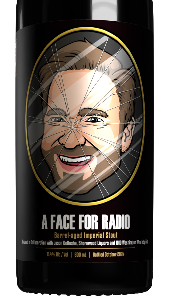 Shiny beer can with whimsical, in-your-face artwork