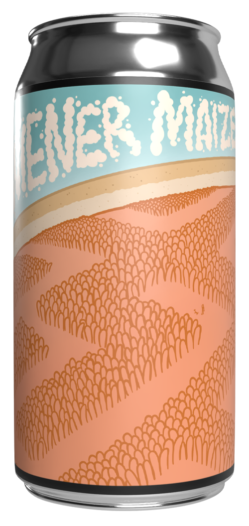 Shiny beer can with whimsical, in-your-face artwork