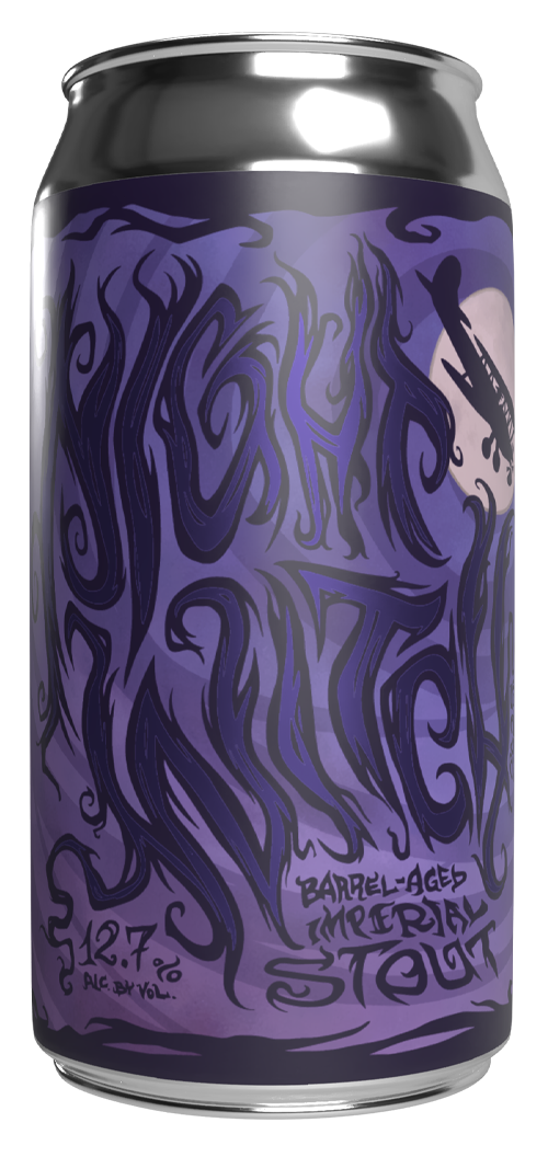 Shiny beer can with whimsical, in-your-face artwork