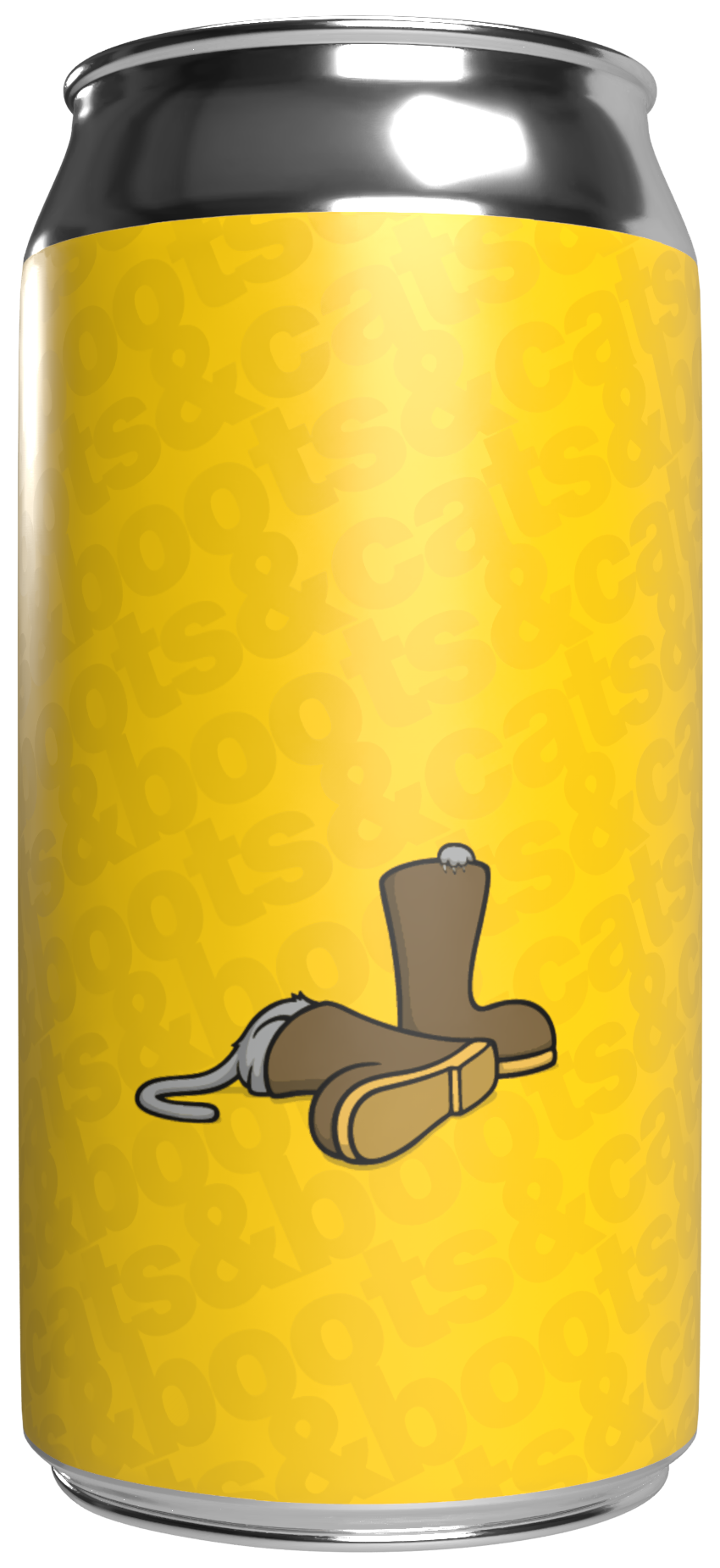 Shiny beer can with whimsical, in-your-face artwork