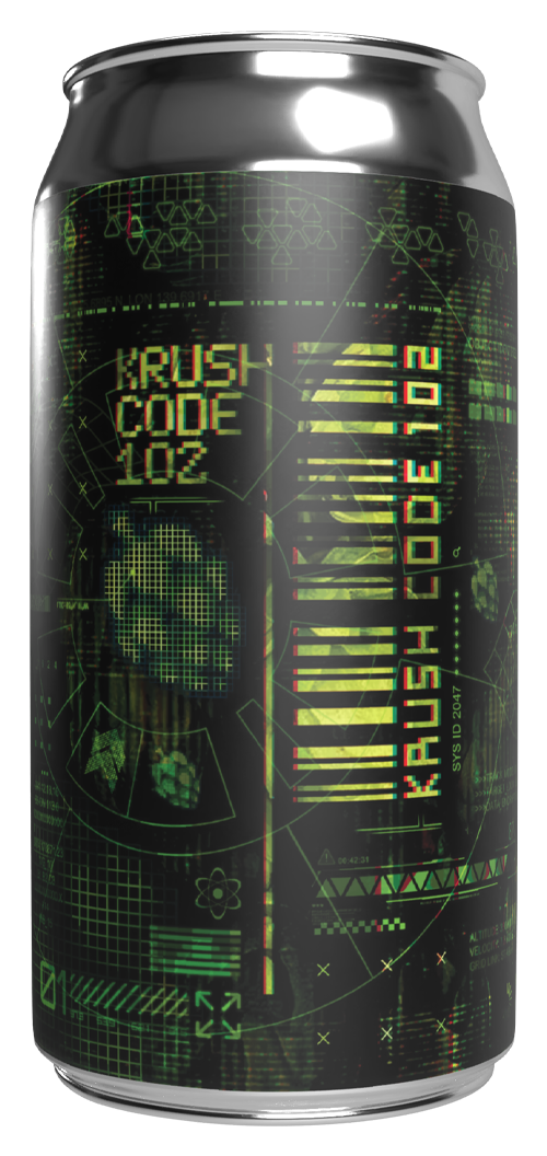 Shiny beer can with whimsical, in-your-face artwork