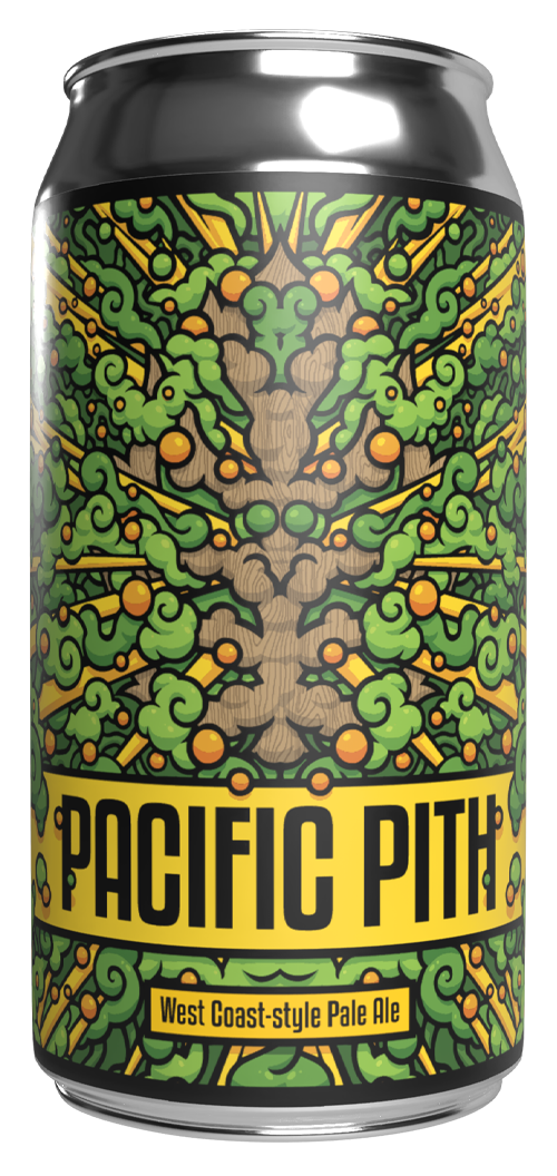 Shiny beer can with whimsical, in-your-face artwork