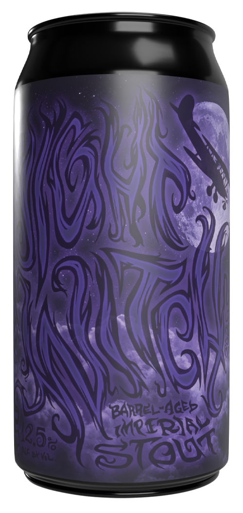 Shiny beer can with whimsical, in-your-face artwork