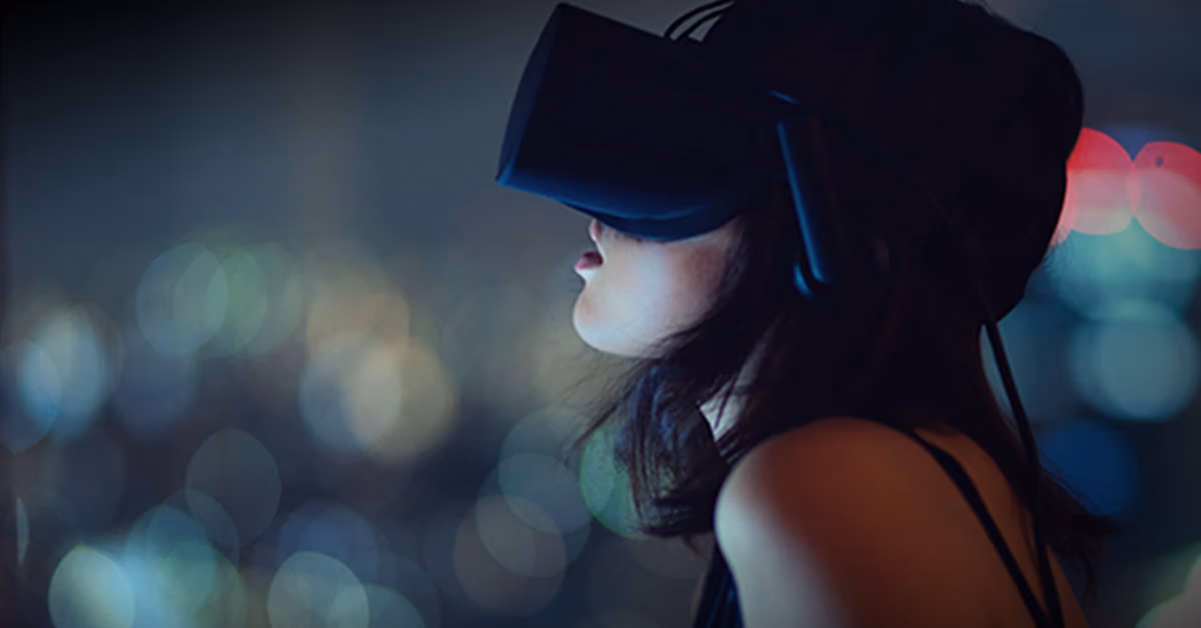 a woman wearing a virtual reality headset