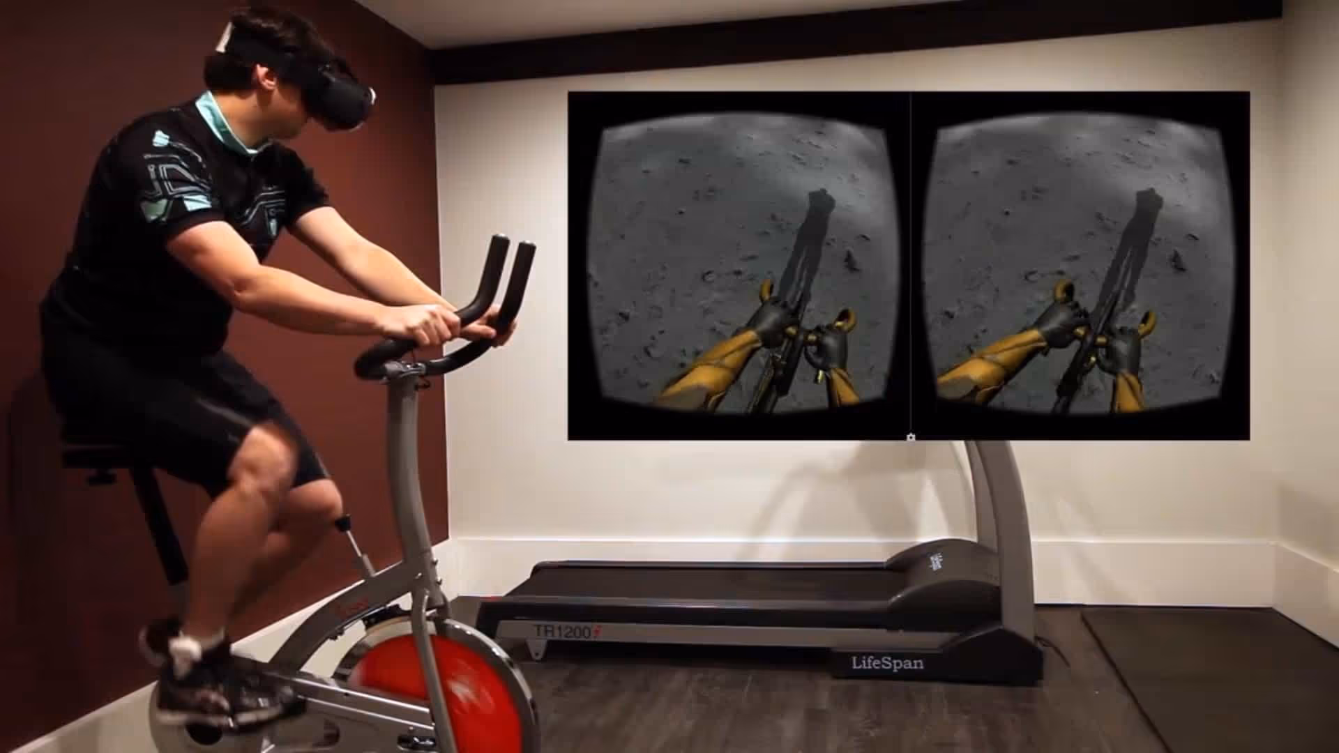 a man on a stationary bike