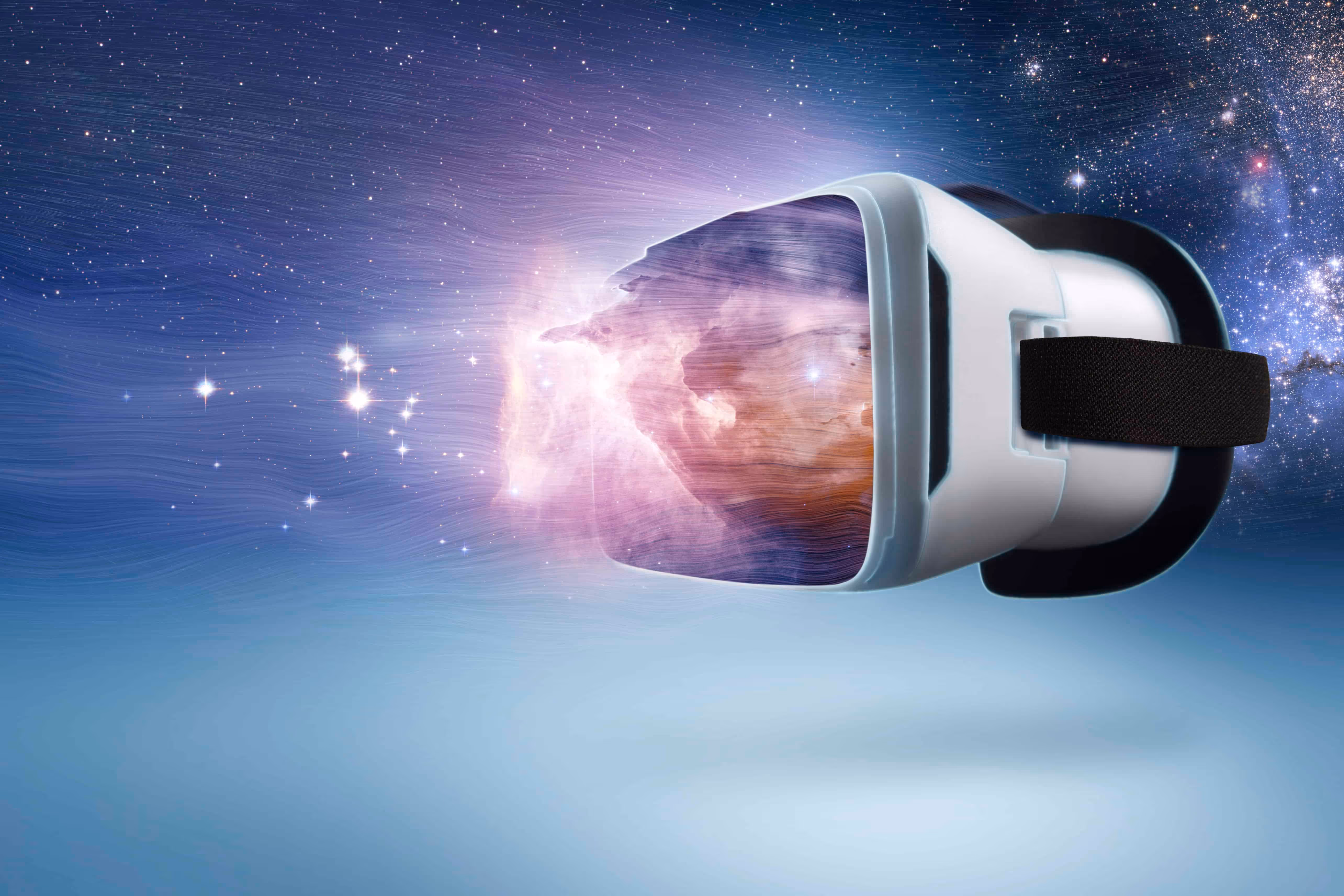 a virtual reality goggles with a galaxy reflection
