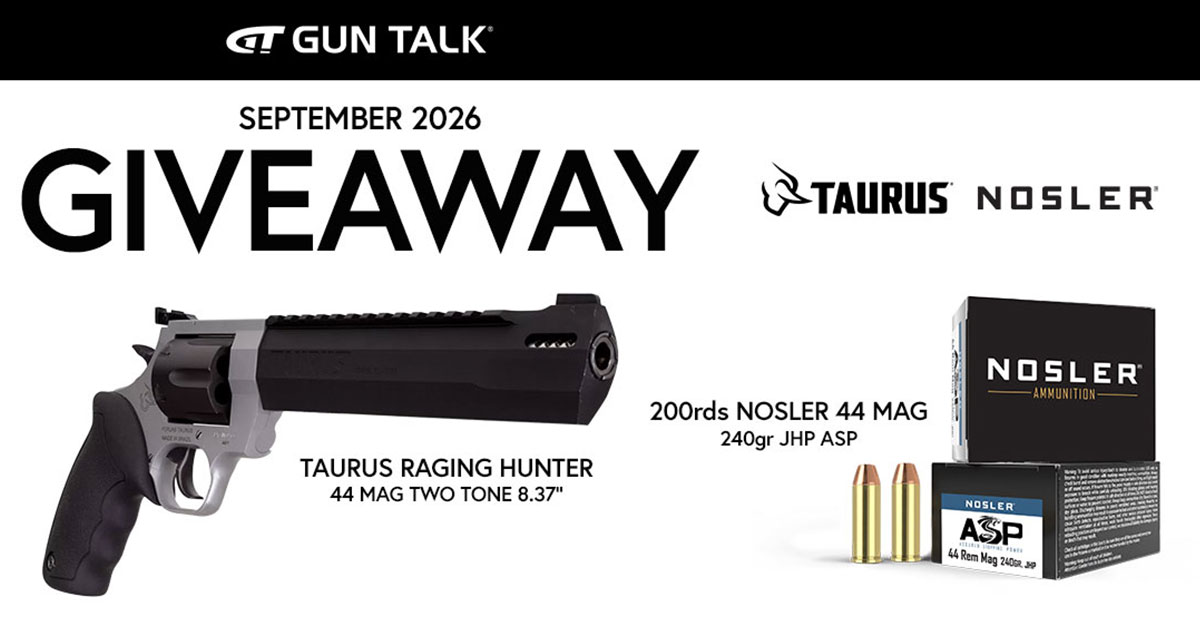 Gun Talk September 2026 Giveaway - Taurus Raging Hunter .44 Magnum revolver and Nosler ASP ammunition