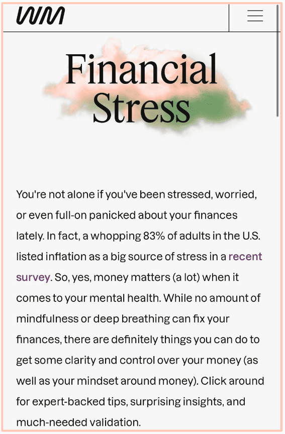 Wondermind has a whole financial stress section