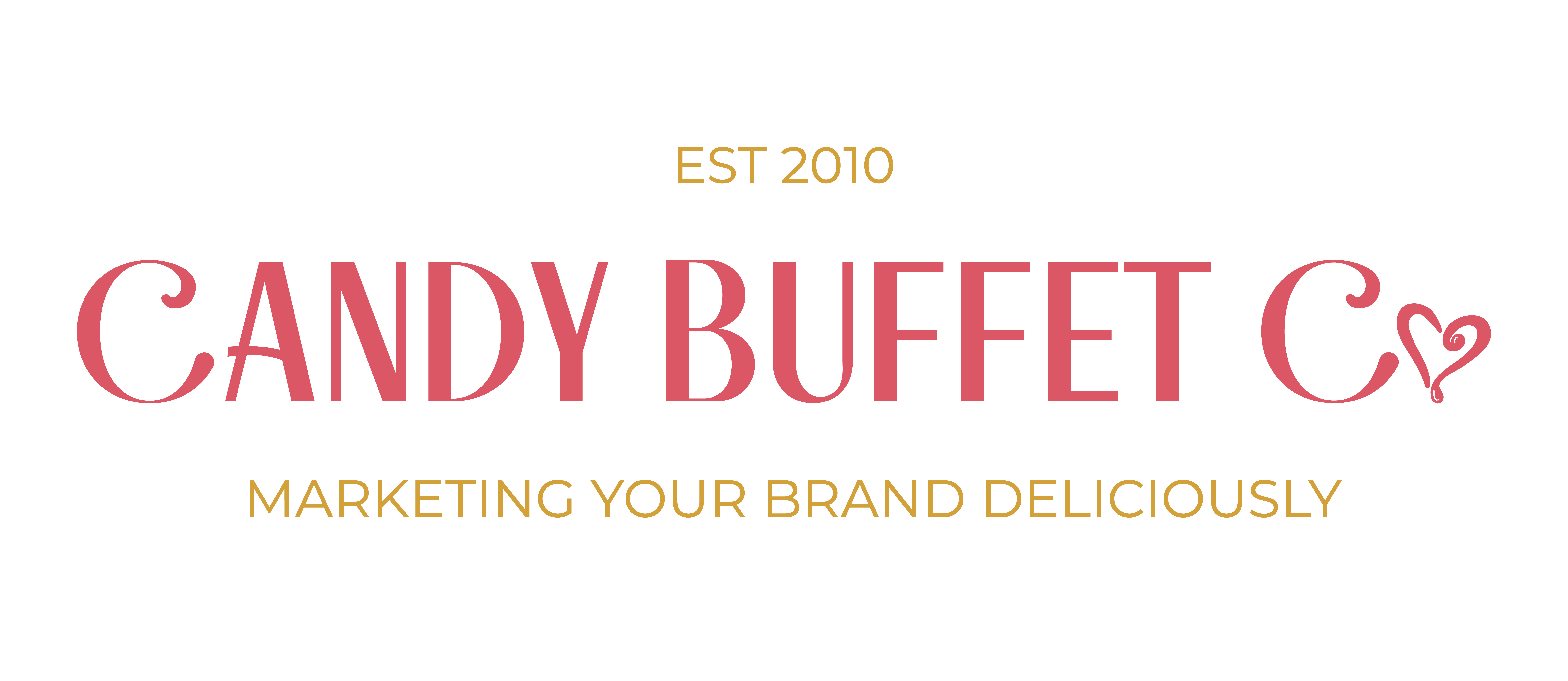 Candy Buffet Co logo with EST 2010 and tagline Marketing Your Brand Deliciously.