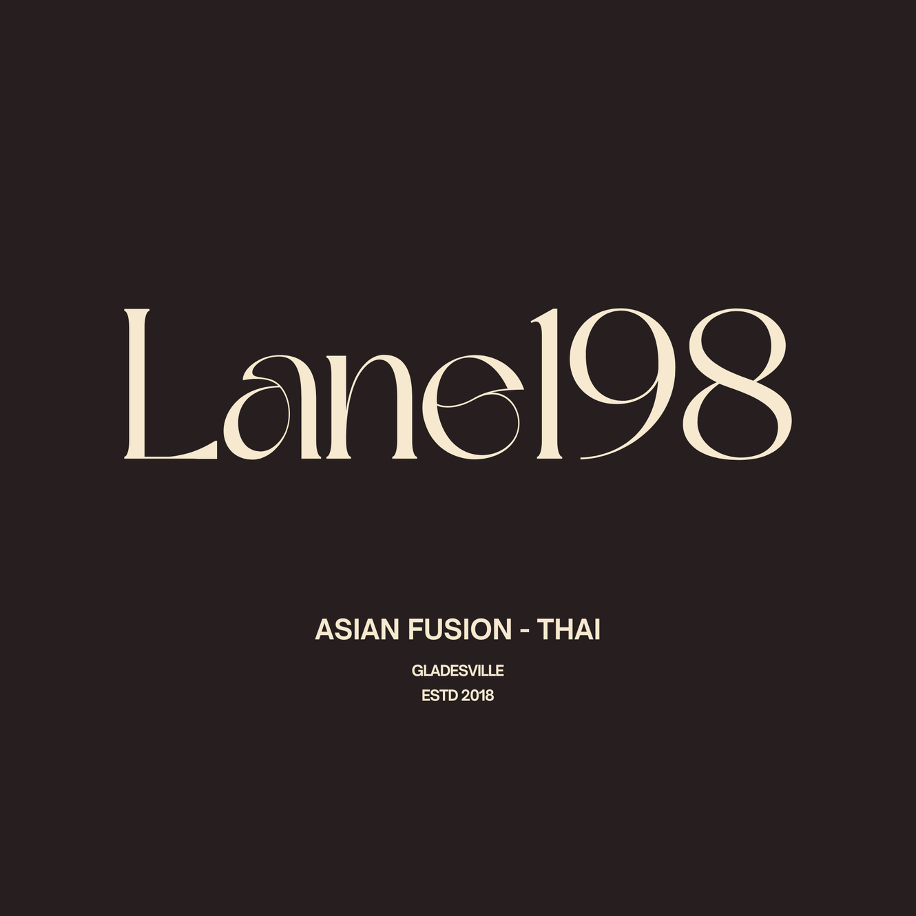 Lane 198 Asian Fusion Thai restaurant logo with location Gladesville, established 2018.