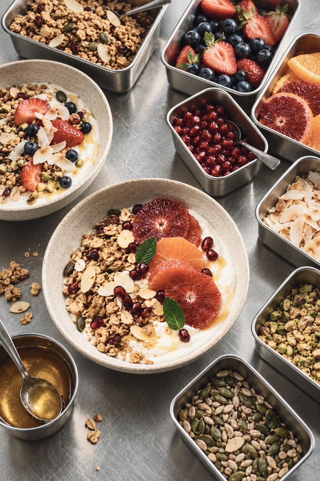 Self-serve yoghurt and granola breakfast bar