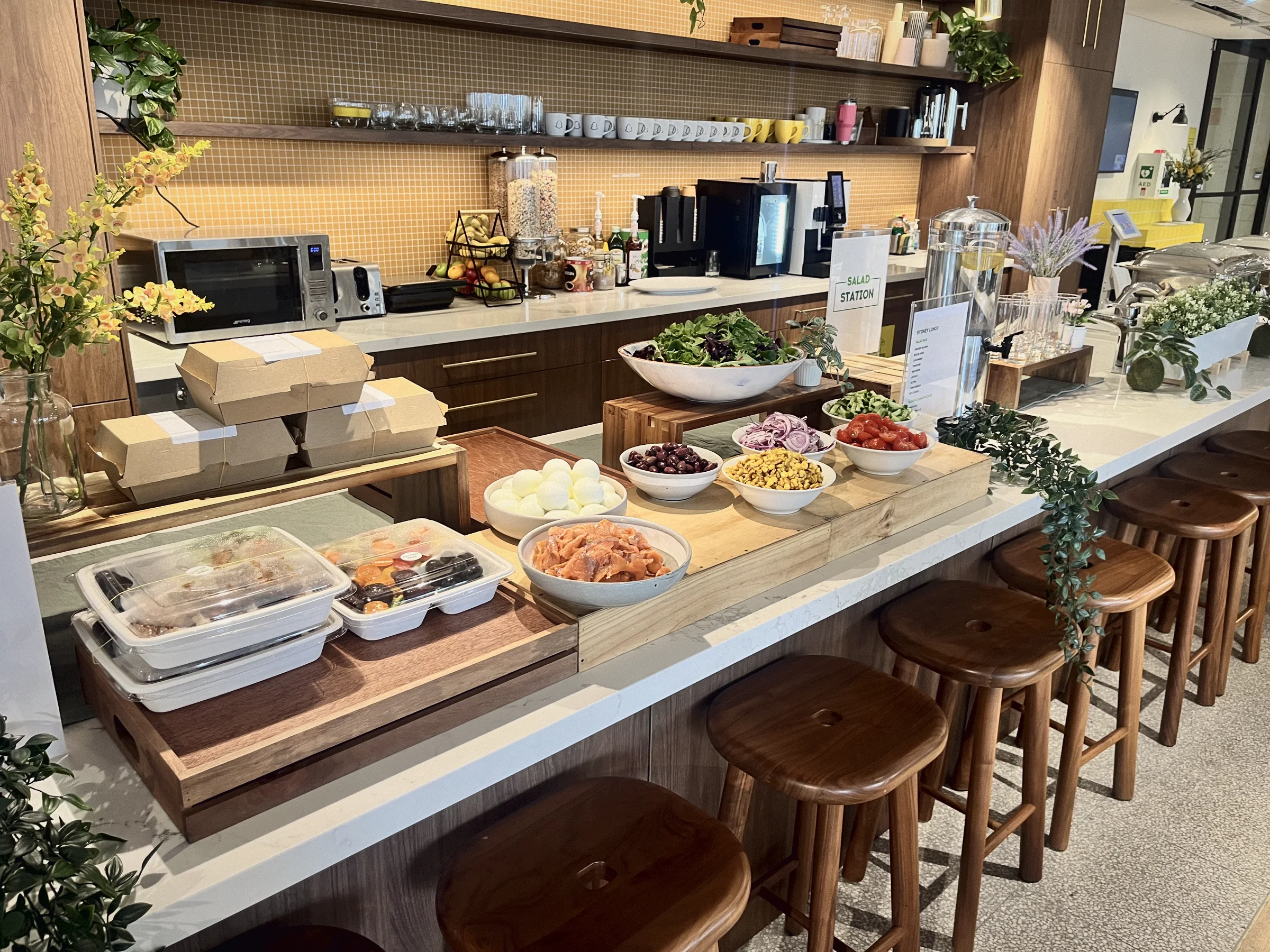 Salad station and staff café counter run by EatFirst