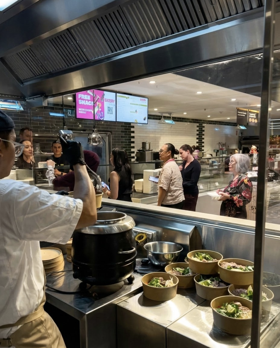 Staff café salad station run by EatFirst