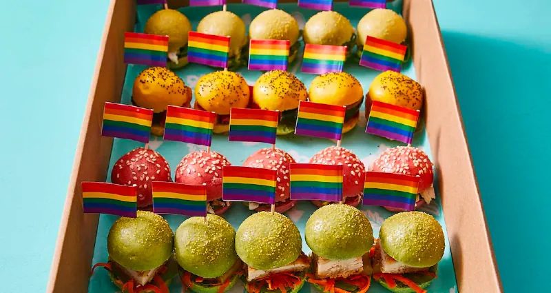 Rainbow-hued sliders from The Catering Department in Sydney.